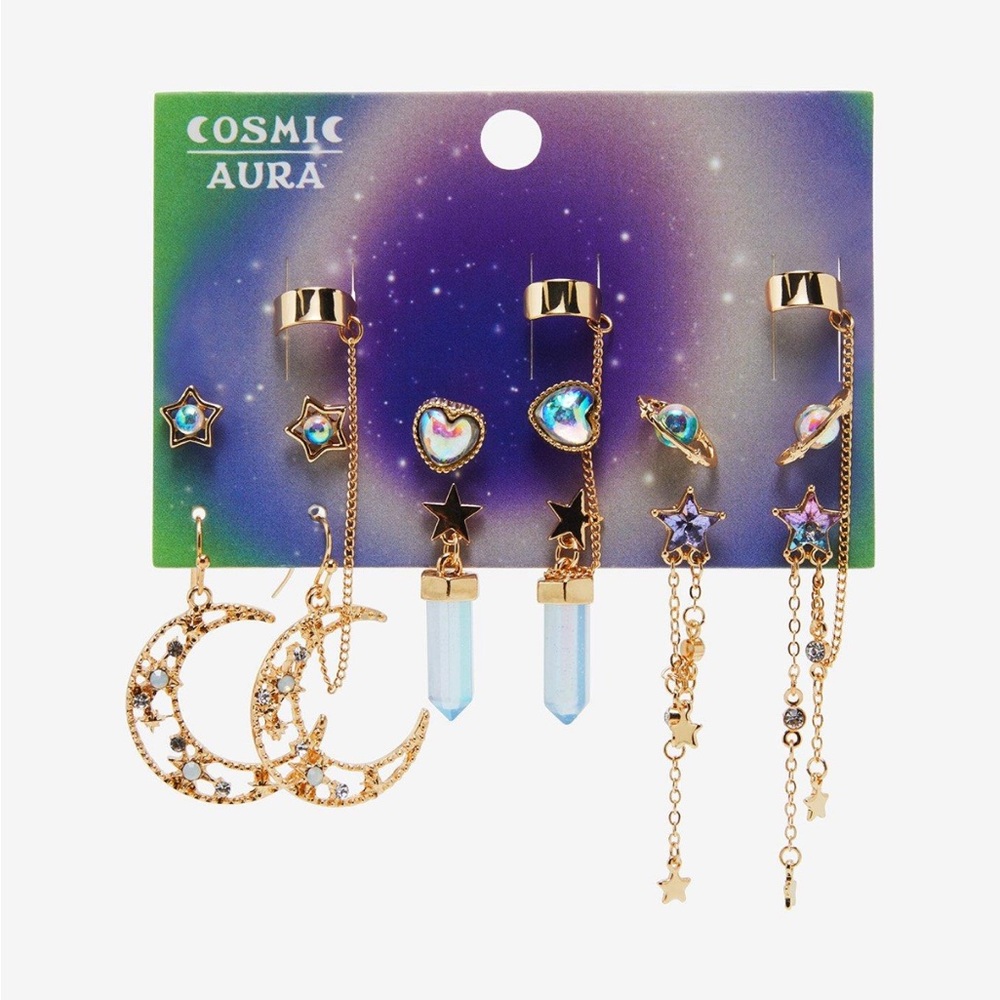Cosmic Aura Crystal Planet Heart Cuff Earring Set Hot Topic
